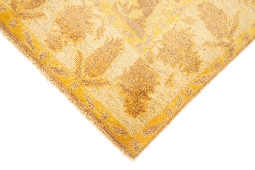 Backside of handmade New Isfahan rug showing knot structure and weave density