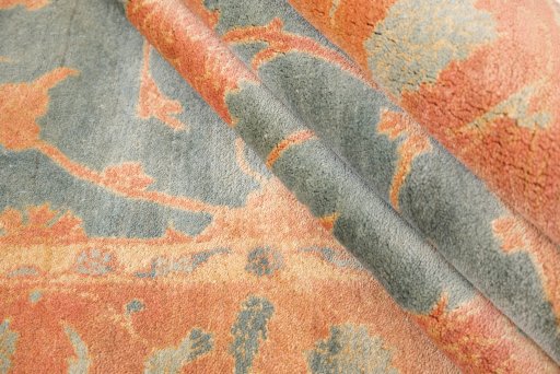 Corner detail of New Isfahan rug showing border pattern and Wool pile