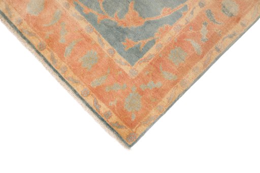 Backside of handmade New Isfahan rug showing knot structure and weave density