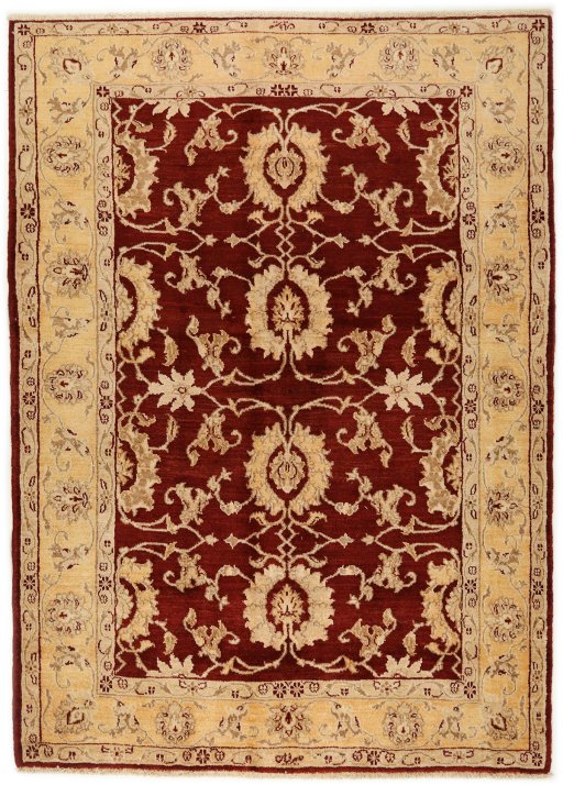 Full view of New Isfahan rug from Iran / Persia, 198 × 142 cm in Dark red tones
