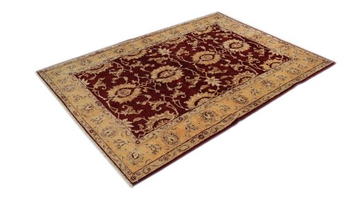 Corner detail of New Isfahan rug showing border pattern and Wool pile