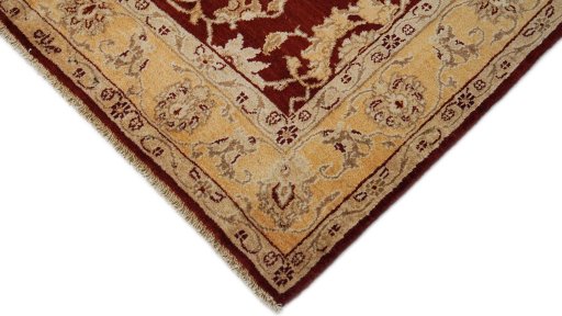 Backside of handmade New Isfahan rug showing knot structure and weave density