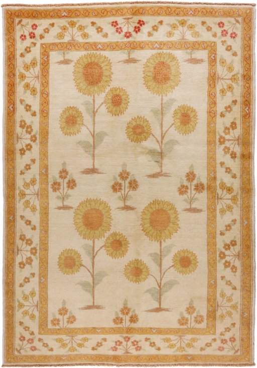 Full view of New Isfahan rug from Iran / Persia, 213 × 147 cm in Beige tones