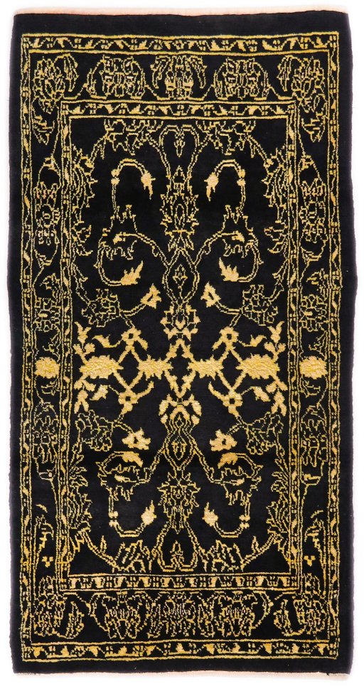 Full view of New Isfahan rug from Iran / Persia, 150 × 79 cm in Black tones
