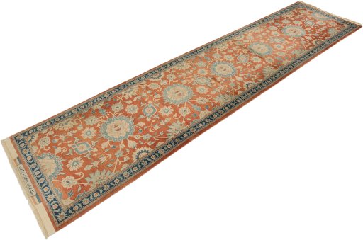Corner detail of 1980s Isfahan rug showing border pattern and Wool pile