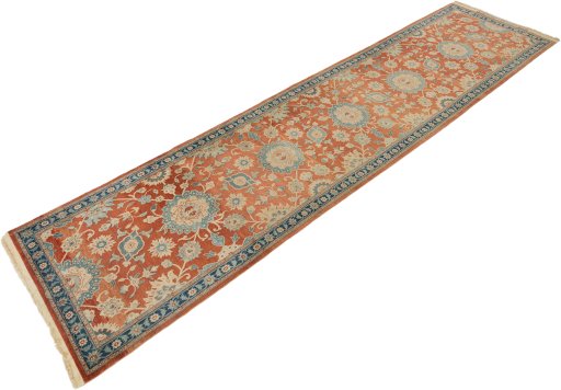 Close-up detail of 1980s Isfahan rug from Iran / Persia showing Wool weave