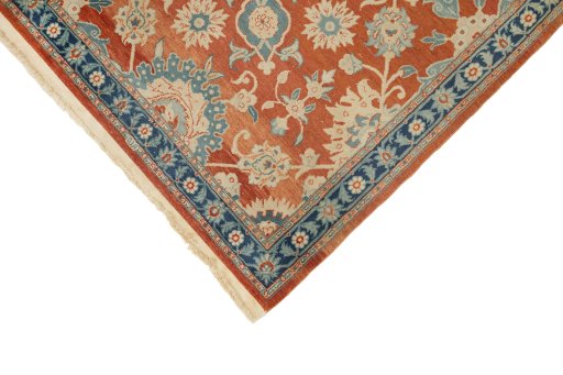 Backside of handmade 1980s Isfahan rug showing knot structure and weave density