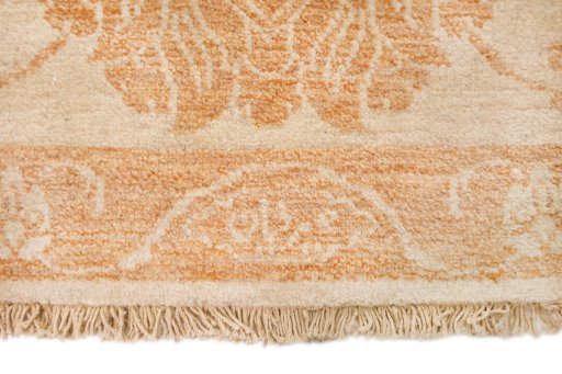 Close-up detail of New Isfahan rug from Iran / Persia showing Wool weave