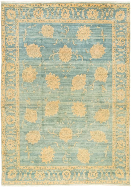 Full view of New Isfahan rug from Iran / Persia, 343 × 239 cm in Cream tones