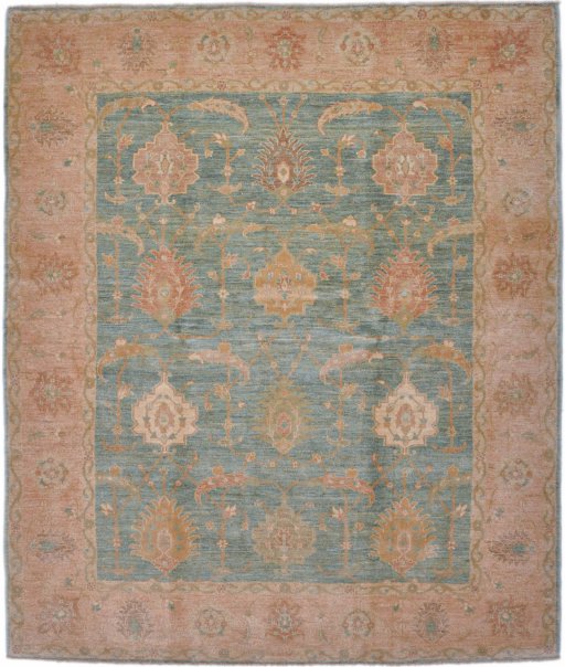 Full view of New Isfahan rug from Iran / Persia, 290 × 249 cm in Green tones