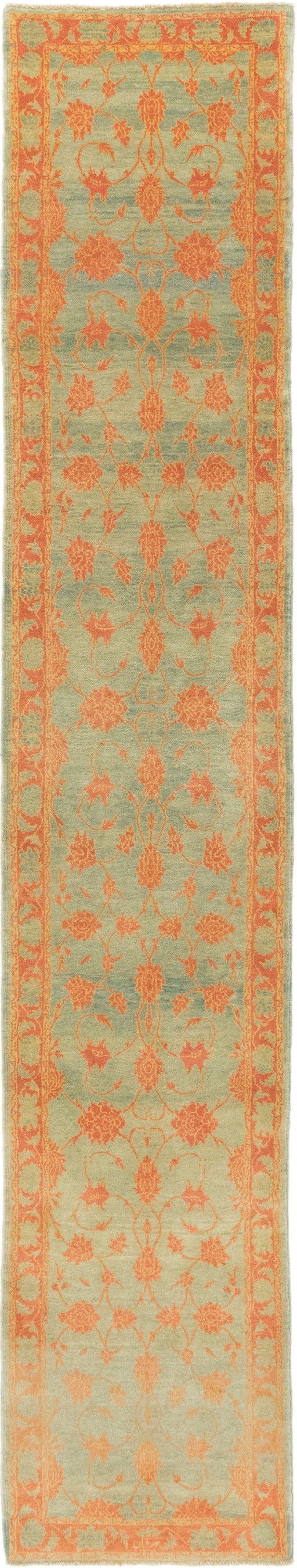 Full view of New Isfahan rug from Iran / Persia, 442 × 81 cm in Blue tones