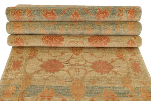 Full view of New Isfahan rug from Iran / Persia, 432 × 81 cm in Blue tones
