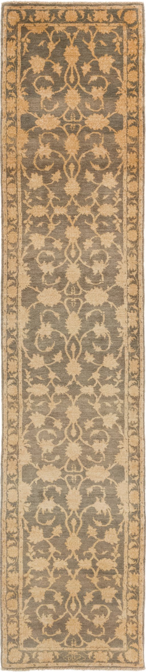 Full view of New Isfahan rug from Iran / Persia, 394 × 81 cm in Brown tones