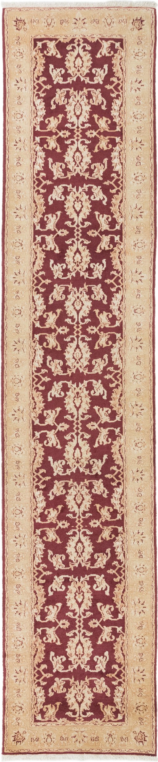 Full view of New Isfahan rug from Iran / Persia, 391 × 79 cm in Red tones