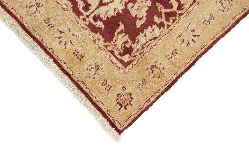 Backside of handmade New Isfahan rug showing knot structure and weave density