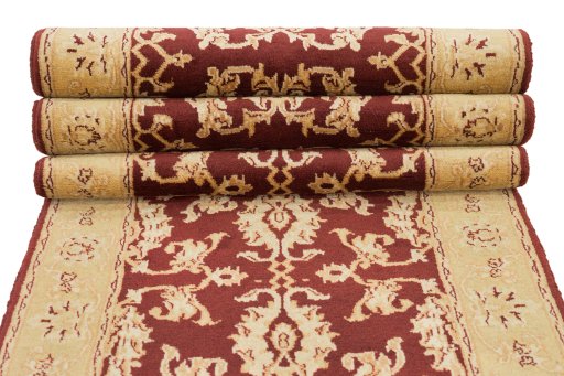 Full view of New Isfahan rug from Iran / Persia, 391 × 79 cm in Red tones