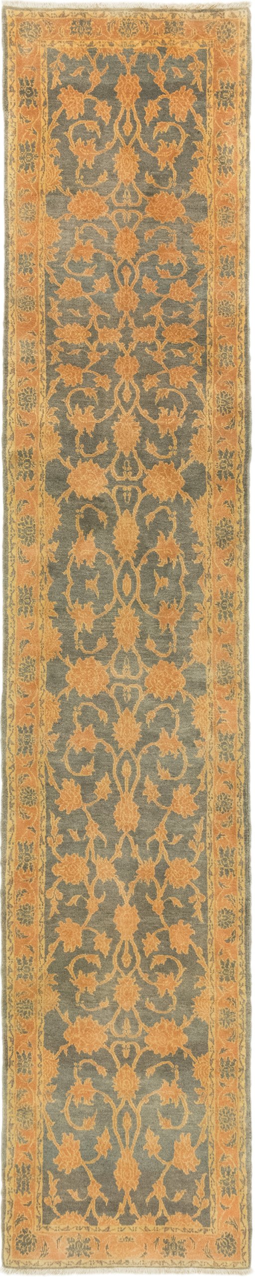 Full view of New Isfahan rug from Iran / Persia, 414 × 79 cm in Gray tones