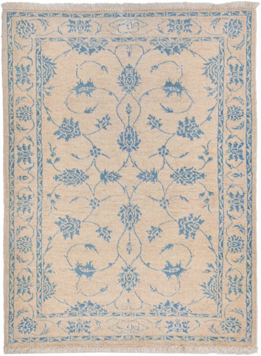 Full view of New Isfahan rug from Iran / Persia, 107 × 79 cm in Beige tones