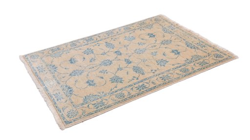 Corner detail of New Isfahan rug showing border pattern and Wool pile