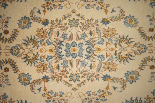 Central medallion detail of 1950s Kashan rug from Iran / Persia