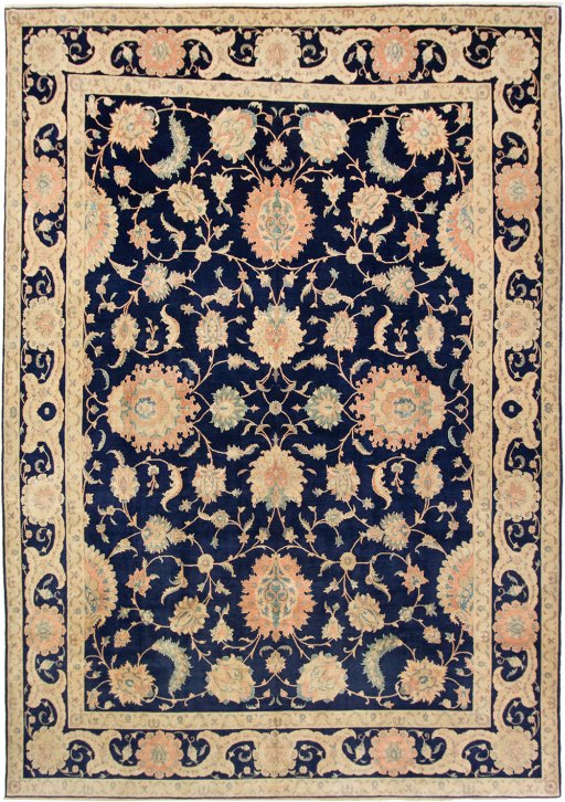 Full view of 1990s Isfahan rug from Iran / Persia, 480 × 336 cm in Dark blue tones
