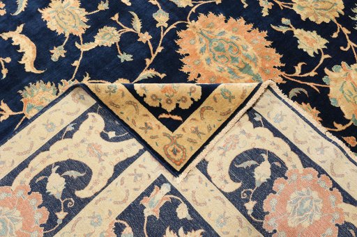 Corner detail of 1990s Isfahan rug showing border pattern and Wool pile