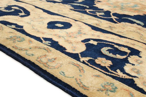 Backside of handmade 1990s Isfahan rug showing knot structure and weave density