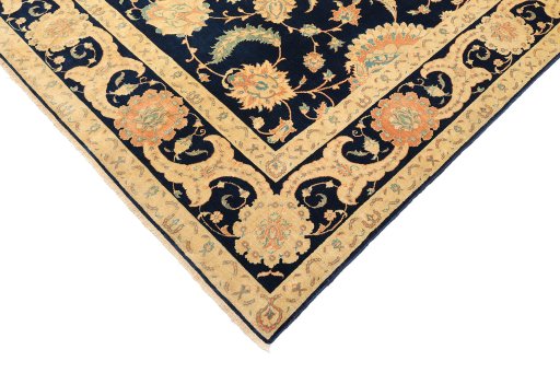 Full view of 1990s Isfahan rug from Iran / Persia, 480 × 336 cm in Dark blue tones