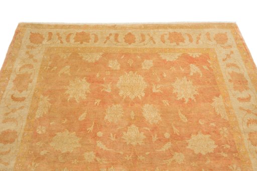 Backside of handmade New Isfahan rug showing knot structure and weave density