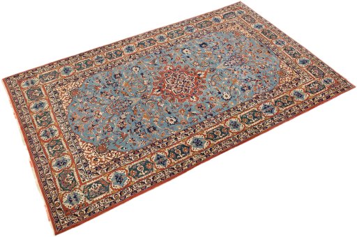 Close-up detail of 1920s Isfahan rug from Iran / Persia showing Wool weave