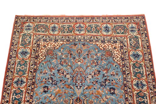 Surface texture of 1920s Isfahan rug with natural Wool and intricate pattern
