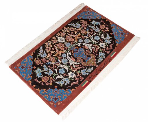 Corner detail of New Isfahan rug showing border pattern and Cork pile
