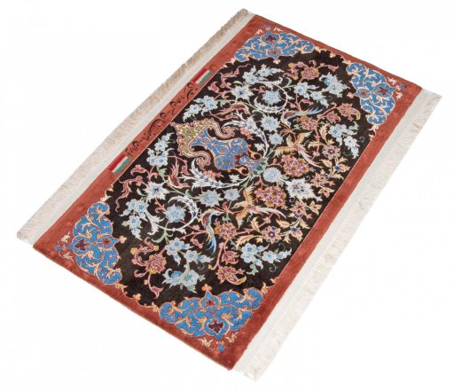 Close-up detail of New Isfahan rug from Iran / Persia showing Cork weave