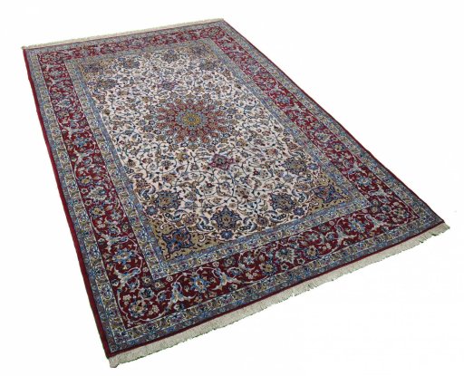 Corner detail of New Isfahan rug showing border pattern and Cork pile