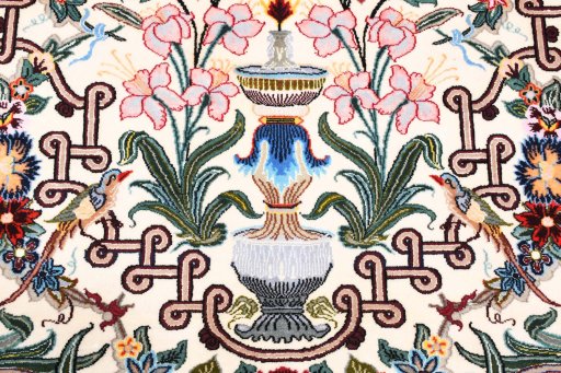 Corner detail of New Isfahan rug showing border pattern and Cork pile