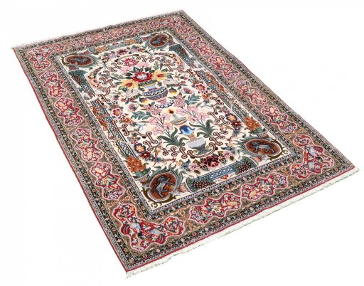 Corner detail of New Isfahan rug showing border pattern and Cork pile