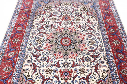 Corner detail of New Isfahan rug showing border pattern and Cork pile