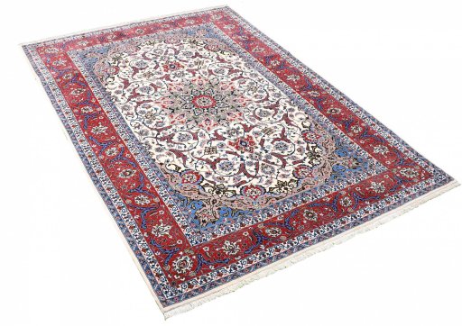 Corner detail of New Isfahan rug showing border pattern and Cork pile
