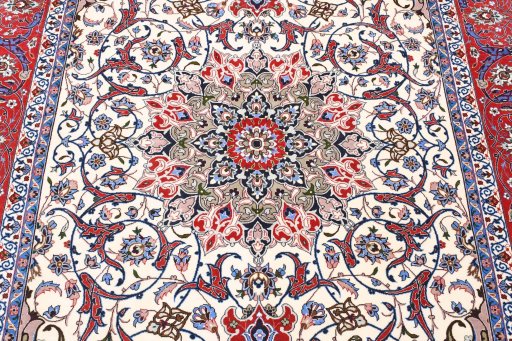 Close-up detail of New Isfahan rug from Iran / Persia showing Cork weave