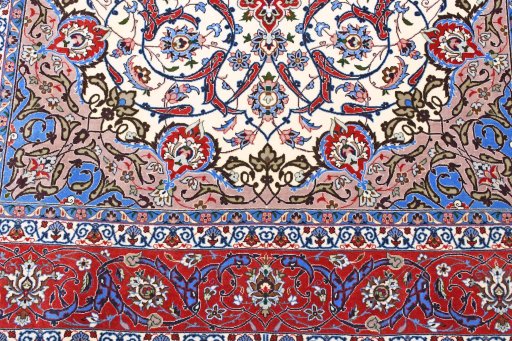 Full view of New Isfahan rug from Iran / Persia, 226 × 154 cm in Beige tones