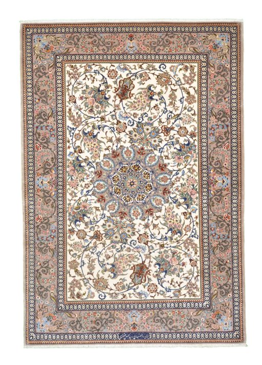 Full view of New Isfahan rug from Iran / Persia, 200 × 130 cm in Beige tones