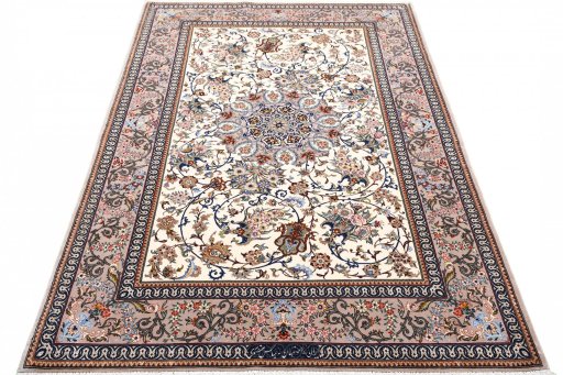 Surface texture of New Isfahan rug with natural Cork and intricate pattern
