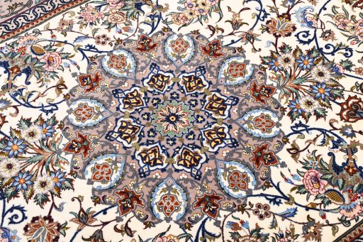 Close-up detail of New Isfahan rug from Iran / Persia showing Cork weave