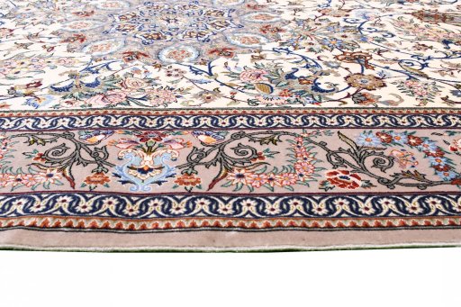 Full view of New Isfahan rug from Iran / Persia, 200 × 130 cm in Beige tones