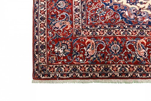 Corner detail of 1930s Isfahan rug showing border pattern and Wool pile
