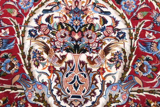 Full view of New Isfahan rug from Iran / Persia, 242 × 165 cm in Red tones