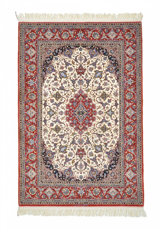 Full view of New Isfahan rug from Iran / Persia, 190 × 128 cm in Beige tones