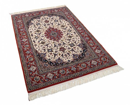 Corner detail of New Isfahan rug showing border pattern and Cork pile