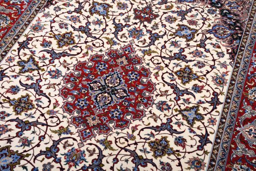 Full view of New Isfahan rug from Iran / Persia, 190 × 128 cm in Beige tones