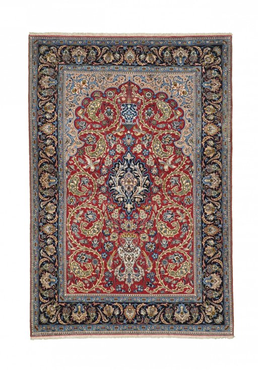 Full view of New Isfahan rug from Iran / Persia, 161 × 110 cm in Red tones